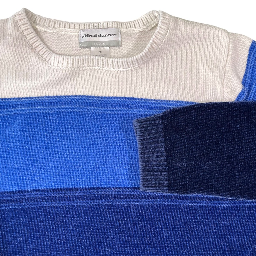 Alfred‎ Dunner PS Blue Colorblock Chenille Sweater Crew Neck Coastal Grannycore